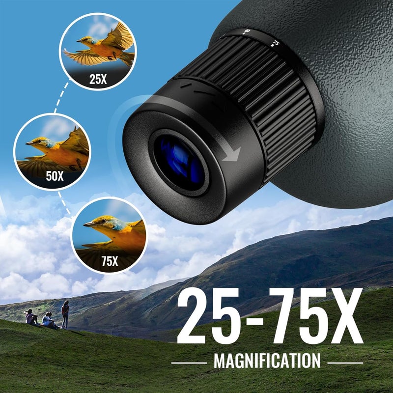 NEYLANG 25-75X60 Spotting Scope for Shooting Hunting - Spotter Scopes with Tripod Phone Adapter Waterproof ED Scope for Target Shooting Bird Watching - Image 4